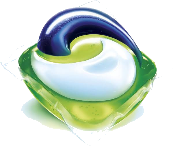 Groen-blauwe waspod met vloeibaar wasmiddel