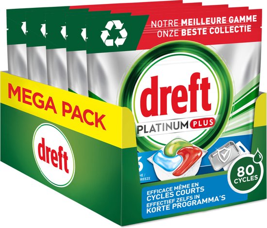 Dreft Platinum Plus All In One Deep Clean - Vaatwastabletten - Voordeelverpakking 5 X 16 stuks