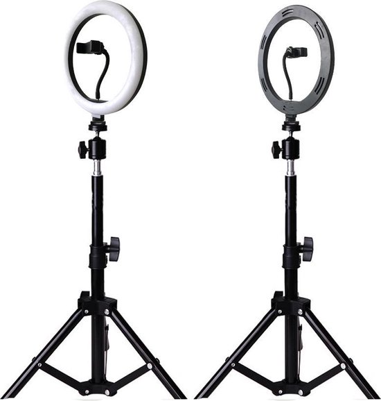 LED Ring Light 26cm met Verstelbaar Statief (56 tot 160cm) - en Bluetooth Afstandsbediening - Selfie Ringlight voor TikTok / Instagram / Youtube / Streaming - Make-Up Lamp Rond Licht - - Studio lamp