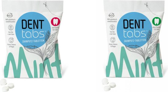 Denttabs Tandenpoets Tabletten mét en zonder Fluoride - 2x125 stuks