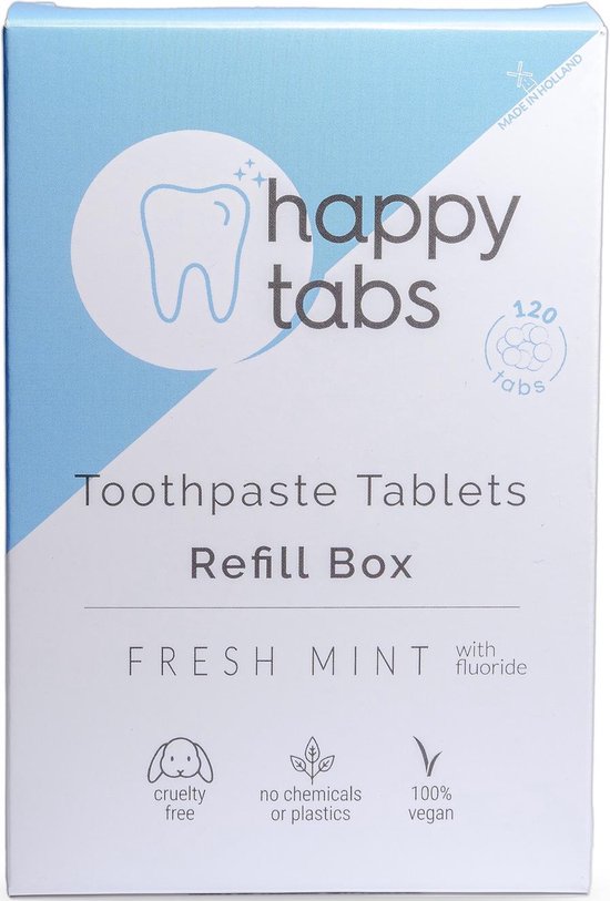 Happy Tabs - Refill Box - Tandpasta Tabletten - Fresh Mint (120 Tabletten)