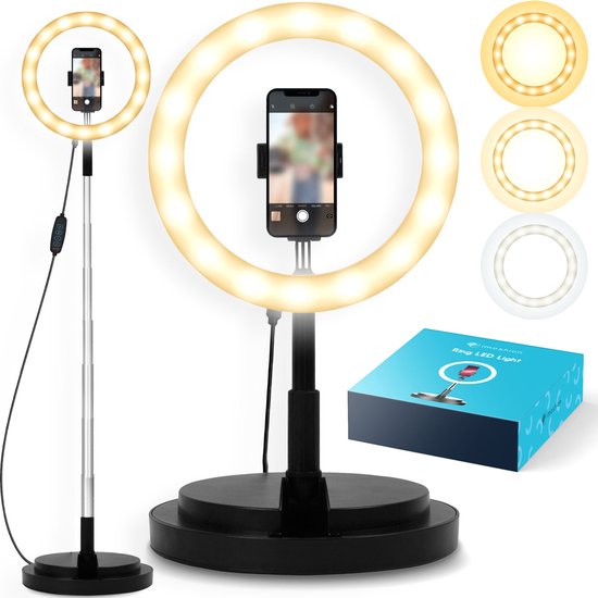 iMoshion Ringlamp met Statief Smartphone - Selfie Ring Light - TikTok Lamp - Uitschuifbaar 168cm - Zwart