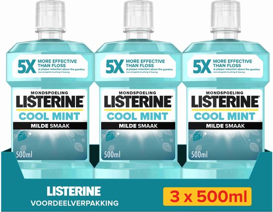 Listerine Cool Mint Milde Smaak Mondspoeling 500 ml - Pack of 3