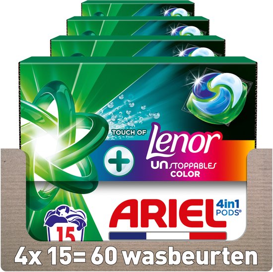 Ariel 4in1 Wasmiddel Pods +Touch Van Lenor Unstoppables Kleur - 4 x 15 Wasbeurten