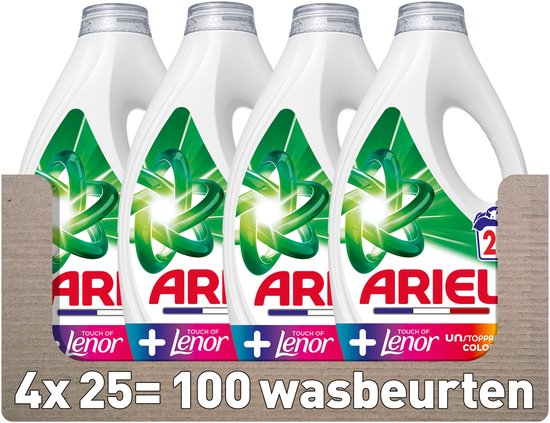 Ariel Wasmiddel +Touch of Lenor Unstoppables Kleur - 4 x 25 Wasbeurten