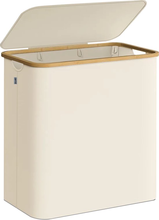 Zolaro Wasmand 3 vakken - Beige - Wassorteerder bamboe - Laundry basket - Wasmand met deksel - 148L