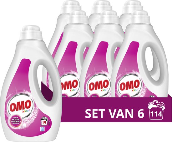 Omo - Vloeibaar Wasmiddel - Kleur - 6 flessen - 114 Wasbeurten - Voordeelverpakking