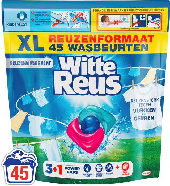 Witte Reus 3+1 Power Caps - Wascapsules Wasmiddel - Witte Was - 45 Wasbeurten