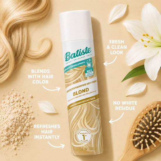 Batiste Droogshampoo Light & Blonde 200 ml – Hint of Colour voor Blond Haar – Geen Witte Residu – Absorbeert Olie – Met Kamille Extract