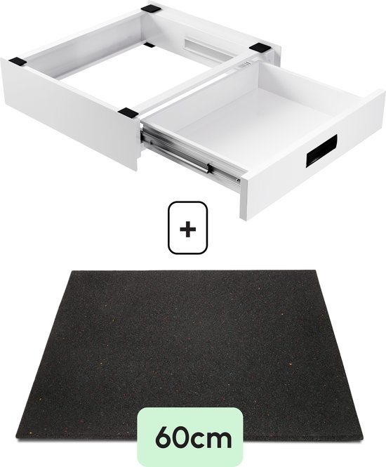 Bodo® - Stapelkit & Anti trillingsmat voor Wasmachine en Droger - Tussenstuk met Uitschuifbare Opberglade - Wit