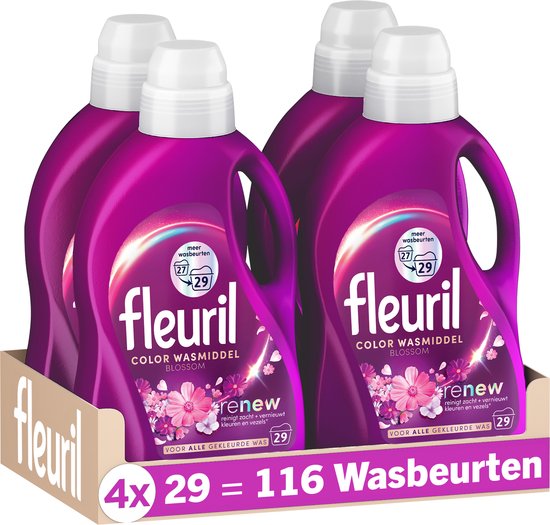 Fleuril Color Blossom - Vloeibaar Wasmiddel - Gekleurde Was - Intense Geurbeleving - 4x29 Wasbeurten - Voordeelverpakking