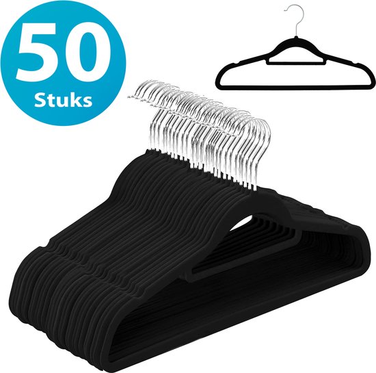Kledinghangers - Kleerhangers - Broekhanger - 50 Stuks - Premium Fluwelen Anti-Slip Hangers met Broeklat - 360° Draaibare Haak, Ruimtebesparend en Duurzaam, Zwart