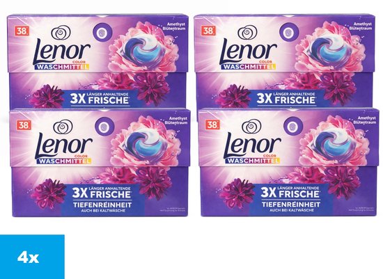 Lenor Color Wasmiddel Pods Amethyst Blütentraum – 4 x 38 Wasbeurten – 152 Pods – 3X Langdurige Frisheid – Voordeelverpakking
