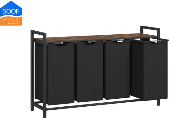 Wassorteerder - 4 vakken - 160L - Metaal - vintage Bruin en Zwart -Wasmanden - Wassorteerder 4 vaken - 116 x 33 x 72 cm