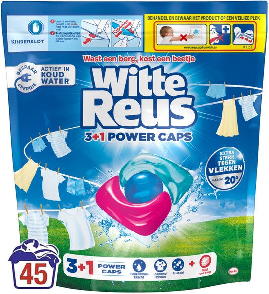 Witte Reus 3+1 Power Caps - Wascapsules - 45 Wasbeurten