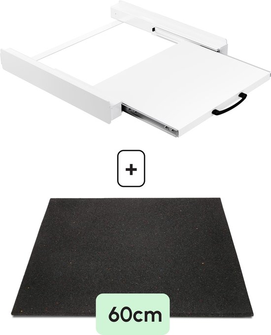 Bodo® - Stapelkit & Anti trillingsmat voor Wasmachine en Droger - Tussenstuk met uitschuifbare plank - Wit