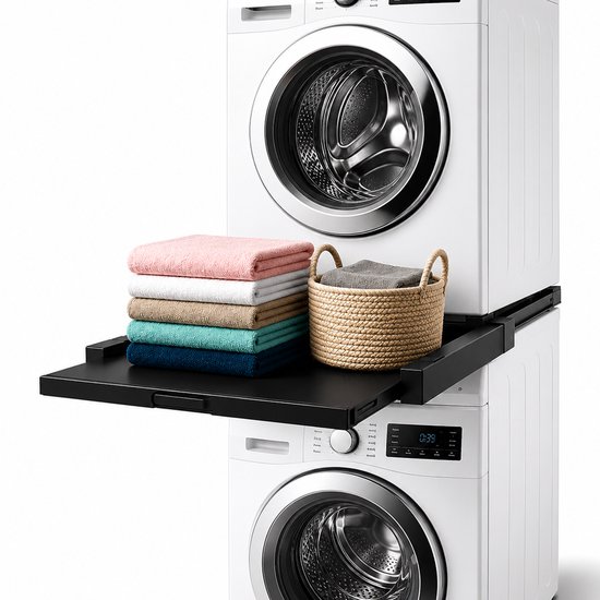 Tussenstuk voor Wasmachine & Droger - Extra stevig - Stapelkit - Met uitschuifbare plank - Universeel - Droogkast - Meubel - Skoov