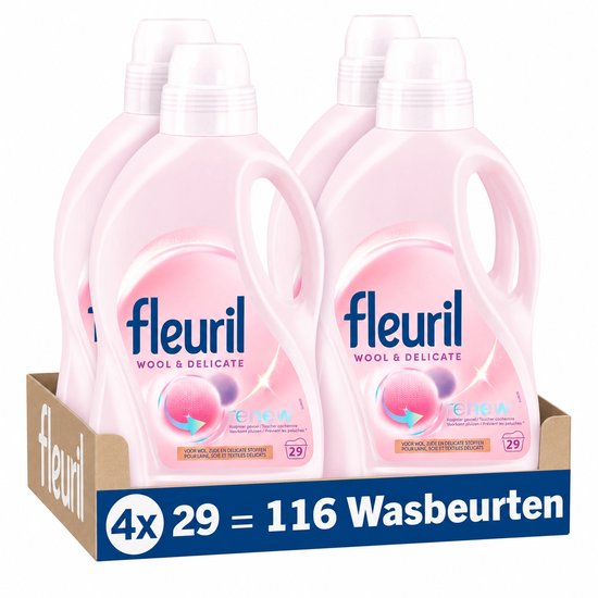 Fleuril Wasmiddel Wool & Delicate | 1,305 L | 4 x 29 wasbeurten | 116 wasbeurten | Voordeelverpakking