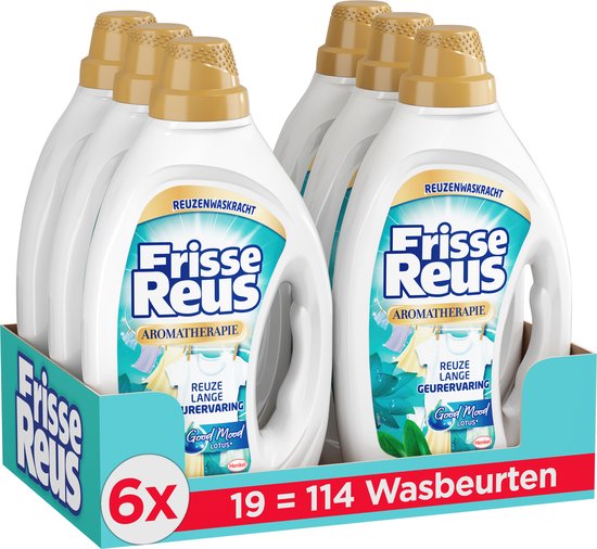 Frisse Reus Gel Lotus - Vloeibaar Wasmiddel - Witte Was - Frisse Geurbeleving - 6 x 19 Wasbeurten - Voordeelverpakking