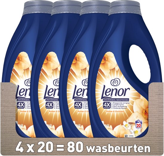Lenor Vloeibaar Wasmiddel Amber & Orchidee - 4 x 20 Wasbeurten