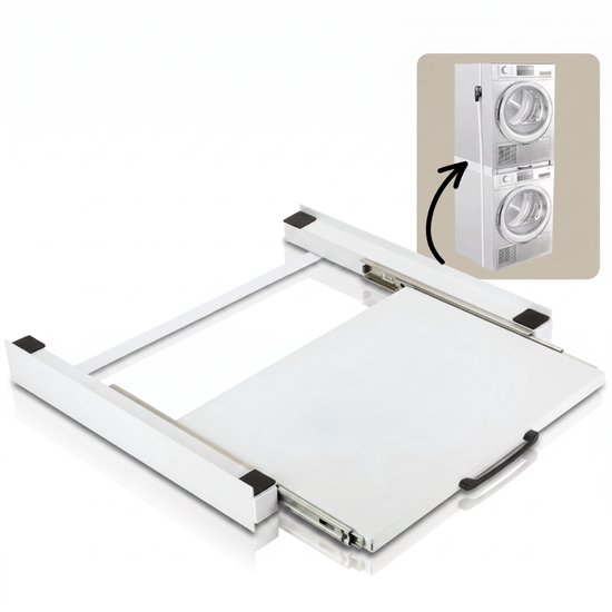 Morelia® Tussenstuk Wasmachine Droger Inclusief Droogrekplank & Spanband - Stapelkit Wasmachine Droger - Universeel - Wit