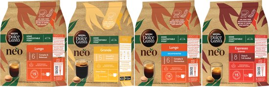 NESCAFÉ Dolce Gusto NEO koffiepads Caffè mix pakket (Lungo, Lungo Decaf, Espresso Intense en Grande) - 4x12 pads voor 48 koppen koffie