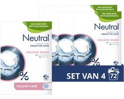 Neutral - Waspoeder - Parfumvrij Kleur - 4 verpakkingen - 72 wasbeurten - Voordeelverpakking