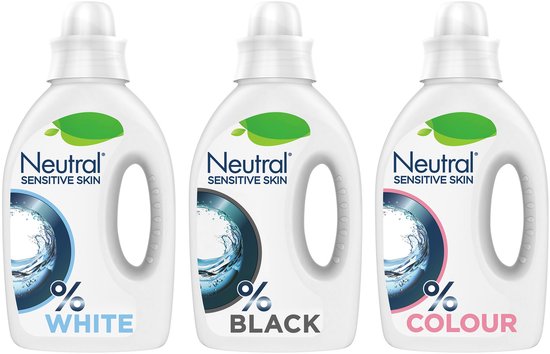 Neutral 0% - Vloeibaar Wasmiddelpakket - Wit + Zwart + Kleur - Parfumvrij - Voordeelverpakking - 3 flessen - 60 wasbeurten