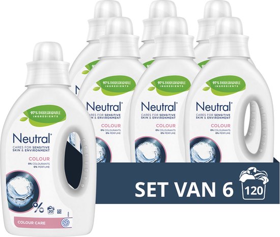 Neutral Vloeibaar Wasmiddel - Kleur - Parfumvrij - 6 flessen - 120 Wasbeurten - Voordeelverpakking