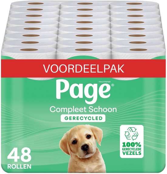 Page® toiletpapier - Compleet Schoon Gerecycled wc papier - 48 rollen - 100% gerecyclede vezels - Voordeelverpakking