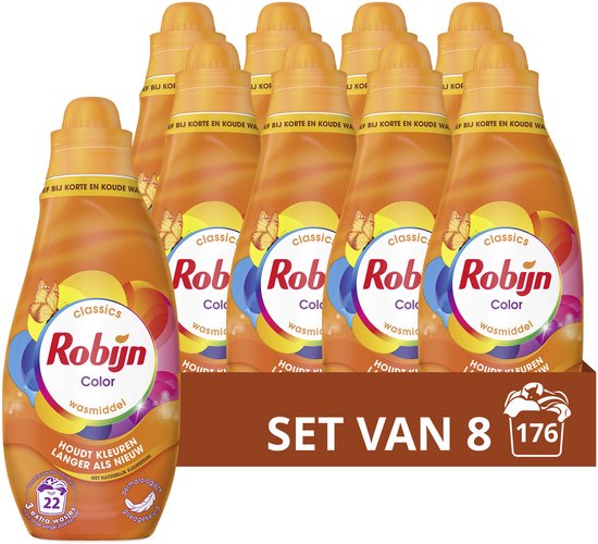 Robijn Klein & Krachtig Classics Vloeibaar Wasmiddel - Color - 8 x 22 wasbeurten - Voordeelverpakking