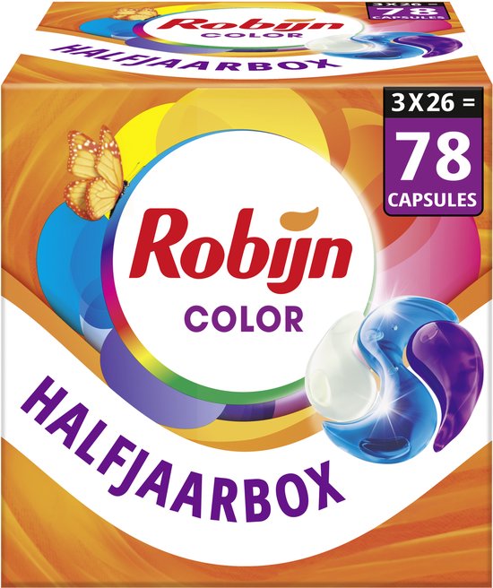 Robijn Wasmiddel - 3-in-1 Wascapsules - Color - 3 x 26 stuks - 78 Wasbeurten - Voordeelverpakking