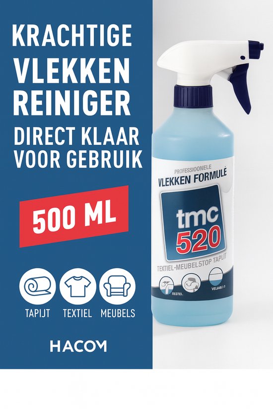 TMC 520 Vlekkenreiniger 500 ml – Krachtige Vlekverwijderaar voor Tapijt, Textiel & Meubels – Direct Klaar voor Gebruik