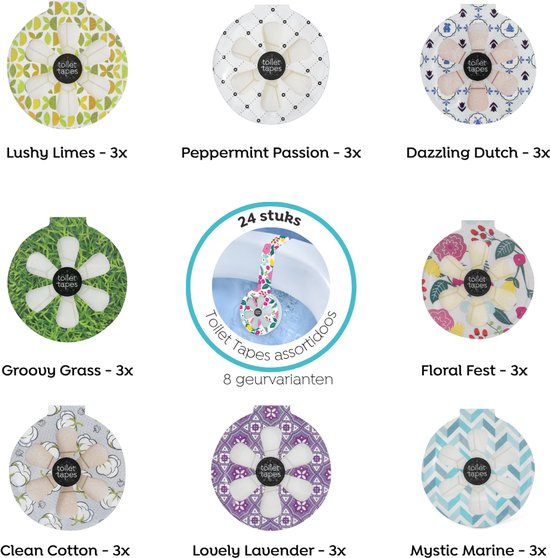 Toilet Tapes - Assortidoos - voordeelverpakking - 24 stuks - Eco-vriendelijke WC Blokjes - 220+ Spoelbeurten per stuk - Tot 90% Minder Plastic - Efficiënte Toiletsteen - ook geschikt voor randloos toilet - duurzaam verpakt in FSC karton