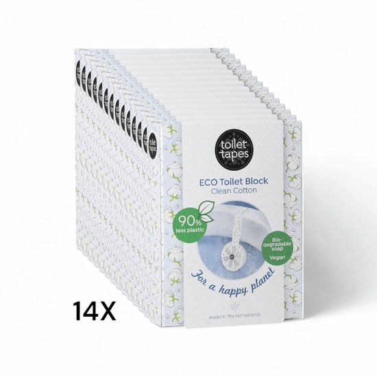 Toilet Tapes - Clean Cotton - voordeelverpakking - 14 stuks - Eco-vriendelijke WC Blokjes - 220+ Spoelbeurten - Tot 90% Minder Plastic, Efficiënte Toiletsteen - ook geschikt voor randloos toilet - duurzaam verpakt in FSC karton