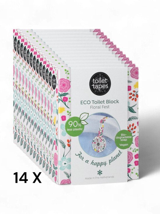 Toilet Tapes - Floral Fest - voordeelverpakking - 14 stuks - Eco-vriendelijke WC Blokjes - 220+ Spoelbeurten - Tot 90% Minder Plastic, Efficiënte Toiletsteen - ook geschikt voor randloos toilet - duurzaam verpakt in FSC karton